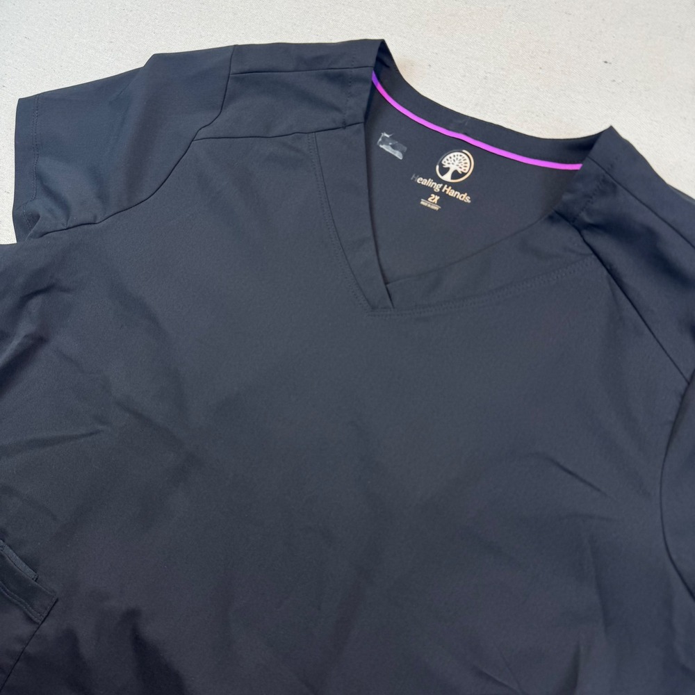 Healing Hands Purple Label Size 2X Jill Scrub Top Black V-Neck 2320 Womens